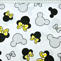 Baumwolle 100% MIKI schwarz-gelb mit Schleife auf weißem Hintergrund  