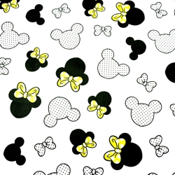 Baumwolle 100% MIKI schwarz-gelb mit Schleife auf weißem Hintergrund  