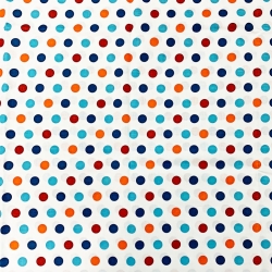 Baumwolle 100% Punkte 23mm blau-orange auf weißem Hintergrund  