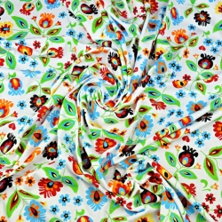 Jersey-Stoff Digitaldruck, Łowicz-Muster auf weißem Hintergrund  