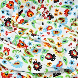 Jersey-Stoff Digitaldruck, Łowicz-Muster auf weißem Hintergrund  