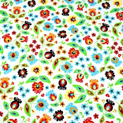 Jersey-Stoff Digitaldruck, Łowicz-Muster auf weißem Hintergrund  