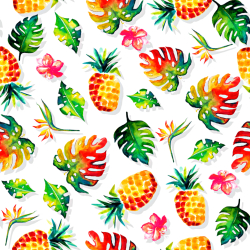 Jersey-Stoff Digitaldruck Ananas mit Blättern auf weißem Hintergrund  