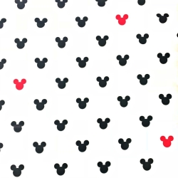 Baumwolle 100% MIKI schwarz-rot auf weißem Hintergrund  