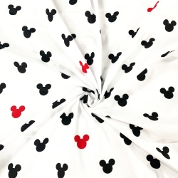 Baumwolle 100% MIKI schwarz-rot auf weißem Hintergrund  