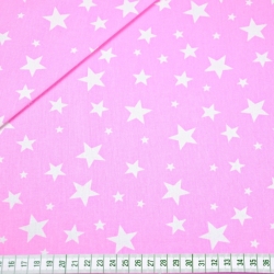 Baumwolle 100% Sterne neu klein und groß weiß auf rosa Hintergrund  