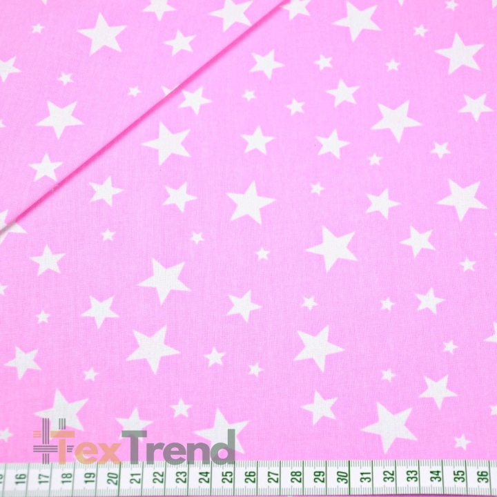 Baumwolle 100% Sterne neu klein und groß weiß auf rosa Hintergrund  
