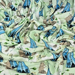 Jersey-Stoff Digitaldruck, Indianerhütten auf hellgrünem Hintergrund  