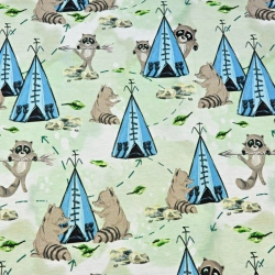 Jersey-Stoff Digitaldruck, Indianerhütten auf hellgrünem Hintergrund  
