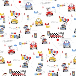 Baumwolle 100% Bären Rennfahrer auf weißem Hintergrund  