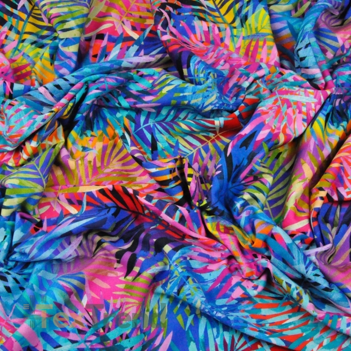 Jersey-Stoff Digitaldruck, bunte Blätter  