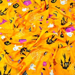 Jersey-Stoff digitaldruck - Halloween auf orangefarbenem Hintergrund  