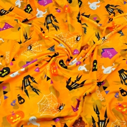 Jersey-Stoff digitaldruck - Halloween auf orangefarbenem Hintergrund  