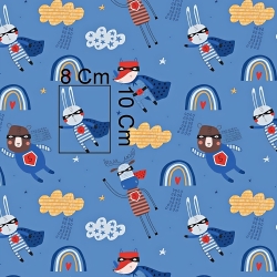 Baumwolle 100% Superhelden auf blauem Hintergrund  