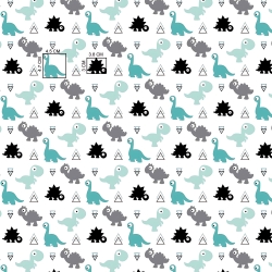 Baumwolle 100% Dinosaurier mintgrau auf weißem Hintergrund  