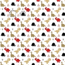 Baumwolle 100% Dinosaurier rot-beige auf weißem Hintergrund  