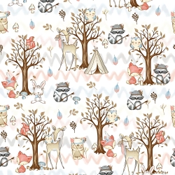 Baumwolle 100% Indianer-Tiere im Wald auf weißem Hintergrund  