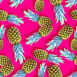 Jersey Stoff Digitaldruck - Ananas auf rosa Hintergrund  