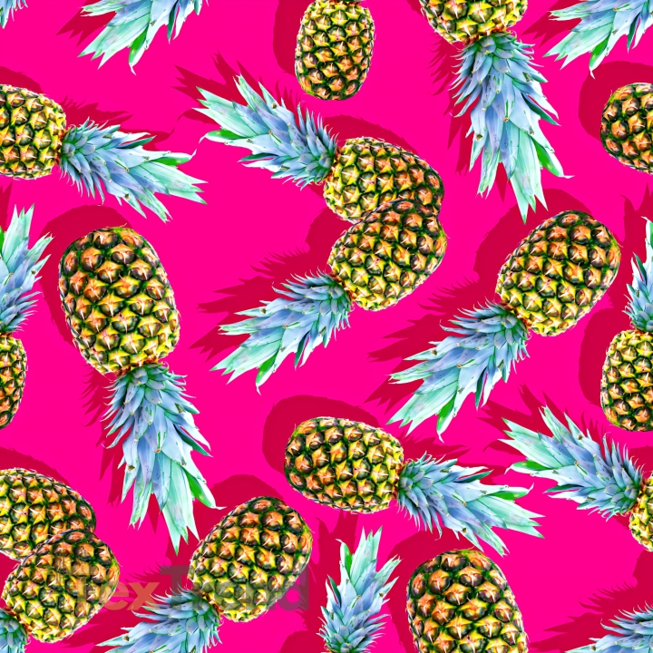 Jersey Stoff Digitaldruck - Ananas auf rosa Hintergrund  