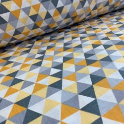 Baumwolle 100% kleine bunte Dreiecke grau-dunkelgelb  