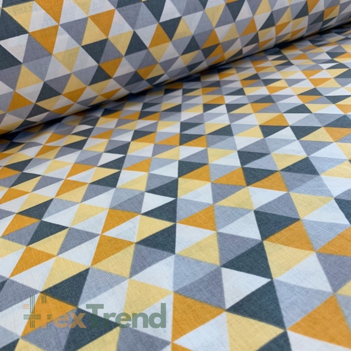 Baumwolle 100% kleine bunte Dreiecke grau-dunkelgelb  