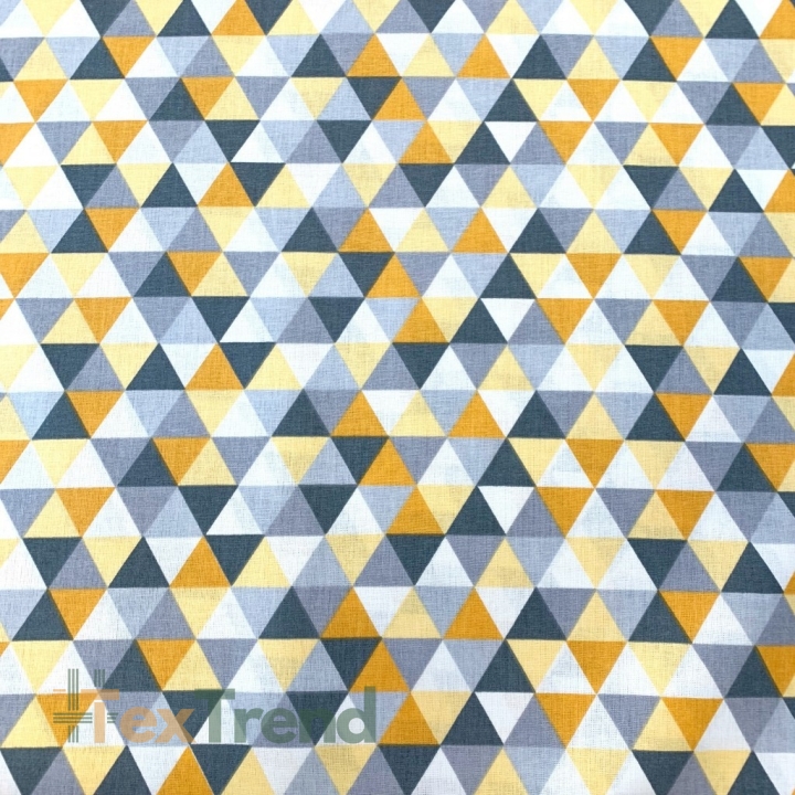 Baumwolle 100% kleine bunte Dreiecke grau-dunkelgelb  