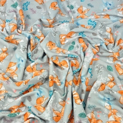 Jersey-Stoff Digitaldruck - Füchse auf grauem Hintergrund  