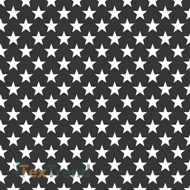 Baumwolle 100% Sterne 90mm weiß auf graphitfarbenem Hintergrund  