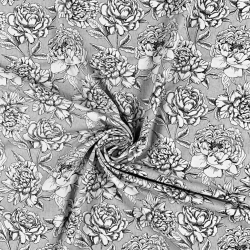 Baumwolle 100% Blumen schwarz-weiß auf grauem Hintergrund  