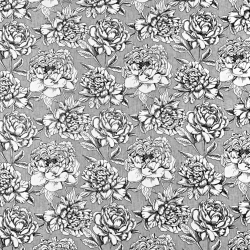 Baumwolle 100% Blumen schwarz-weiß auf grauem Hintergrund  