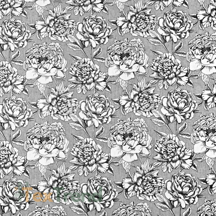 Baumwolle 100% Blumen schwarz-weiß auf grauem Hintergrund  