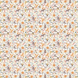 Baumwolle 100% Elche beige-orange mit Tieren auf der Wiese auf weißem Hintergrund  