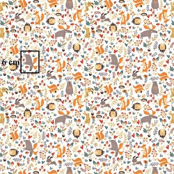 Baumwolle 100% Elche beige-orange mit Tieren auf der Wiese auf weißem Hintergrund  