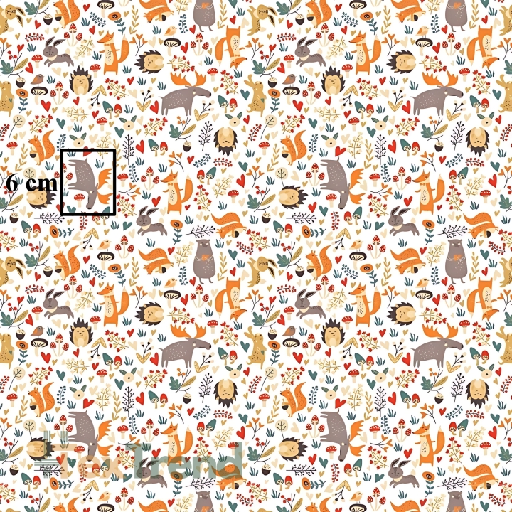 Baumwolle 100% Elche beige-orange mit Tieren auf der Wiese auf weißem Hintergrund  