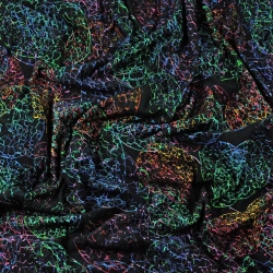 Jersey-Stoff digitaldruck - bunte Blasen auf schwarzem Hintergrund  