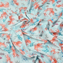 Jersey-Stoff Digitaldruck - Füchse auf hellblauem Hintergrund  