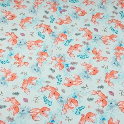 Jersey-Stoff Digitaldruck - Füchse auf hellblauem Hintergrund  