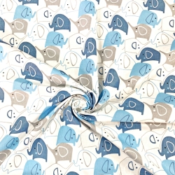 Baumwolle 100% Elefanten blau-dunkelblau auf weißem Hintergrund  