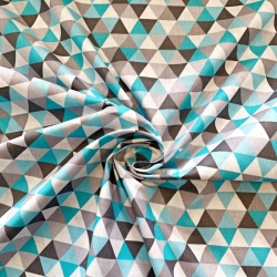 Baumwolle 100% kleine grau-türkisfarbene Dreiecke auf weißem Hintergrund  