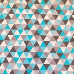 Baumwolle 100% kleine grau-türkisfarbene Dreiecke auf weißem Hintergrund  