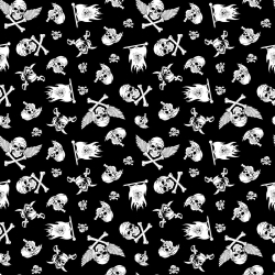 Baumwolle 100% Piratenschädel weiß auf schwarzem Hintergrund  
