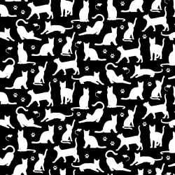 Baumwolle 100% kleine Katzenkonturen weiß auf schwarzem Hintergrund  