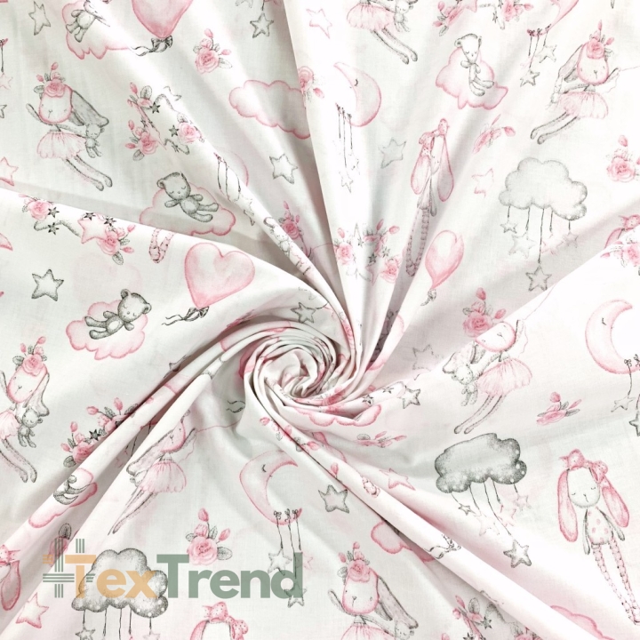 Baumwolle 100% Kuscheltiere rosa auf weißem Hintergrund  