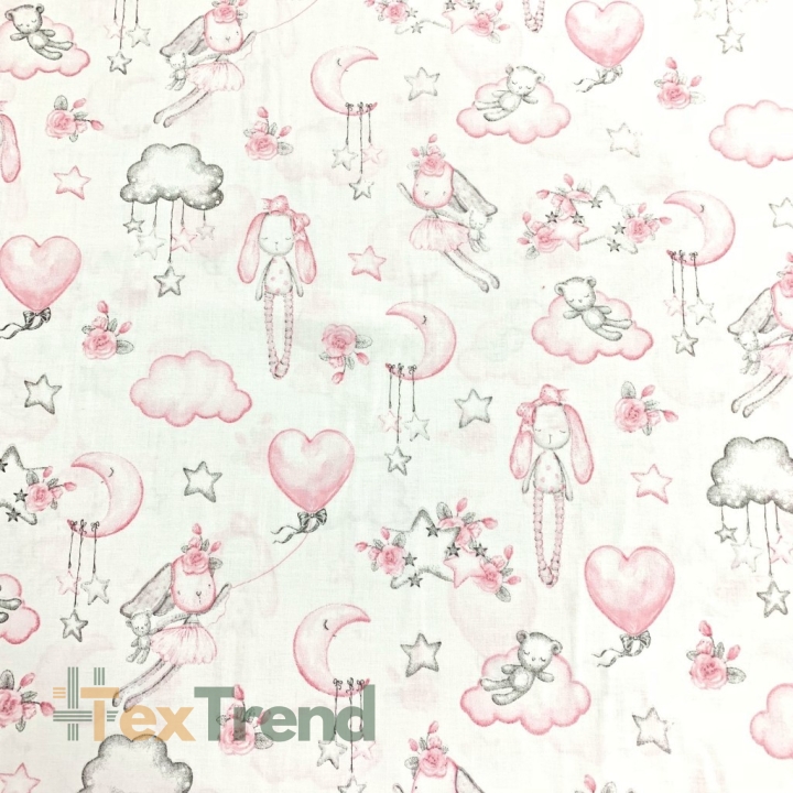 Baumwolle 100% Kuscheltiere rosa auf weißem Hintergrund  
