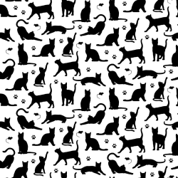 Baumwolle 100% kleine Katzenkonturen schwarz auf weißem Hintergrund  