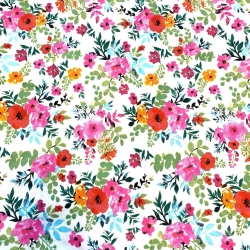 Baumwolle 100% bunte Mohnblumen auf weißem Hintergrund  