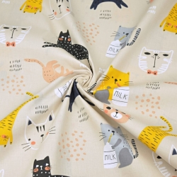 Baumwolle 100% orange Katzen auf beige Hintergrund  