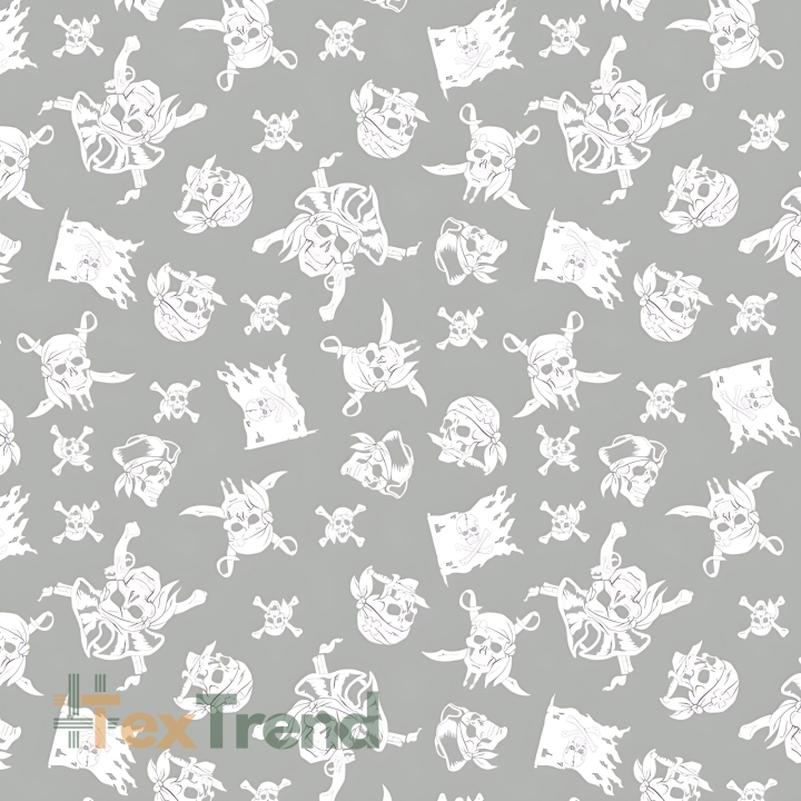 Baumwolle 100% weiße Piratenschädel auf grauem Hintergrund  