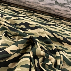 Jersey-Stoff grün-beige Camouflage  