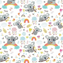 Baumwolle 100% Koala-Bären mit Regenbogen auf weißem Hintergrund  